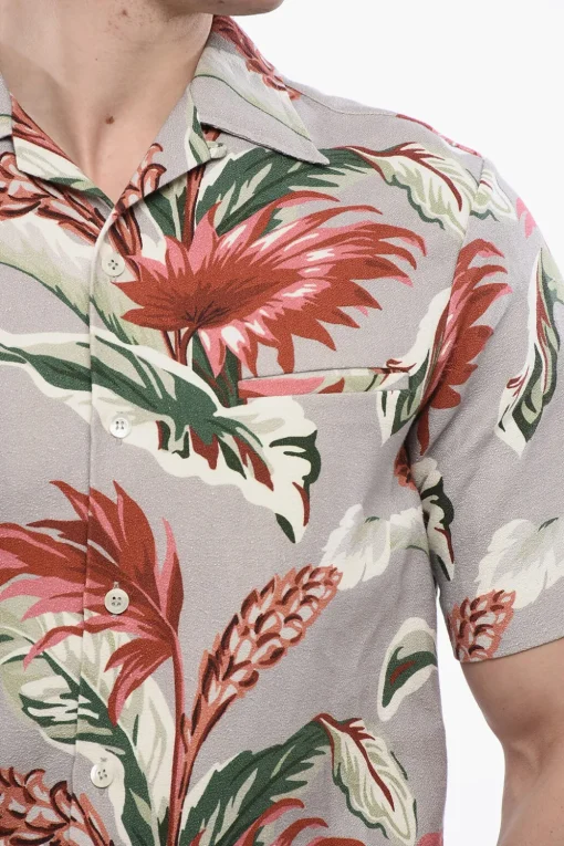 Online Camicia A maniche Corte In Misto Lino Con Stampa Floreale Uomo Camicie