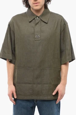Discount Camicia a Maniche Corte in Cotone con Tasche a Toppa Uomo Camicie