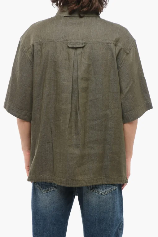 Discount Camicia a Maniche Corte in Cotone con Tasche a Toppa Uomo Camicie