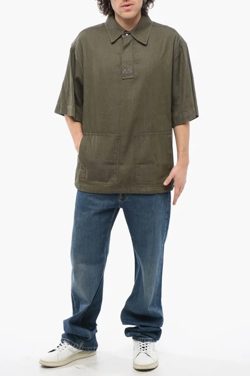 Discount Camicia a Maniche Corte in Cotone con Tasche a Toppa Uomo Camicie