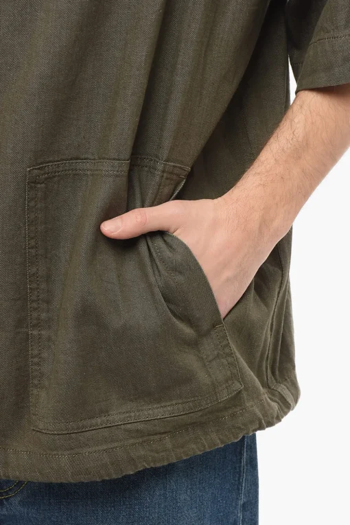 Discount Camicia a Maniche Corte in Cotone con Tasche a Toppa Uomo Camicie