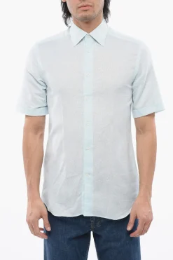 Best Camicia a Maniche Corte in Lino con Collo Francese Uomo Camicie