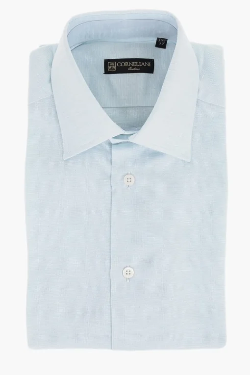 Sale Camicia a Maniche Corte in Lino e Cotone con Collo Francese Uomo Camicie