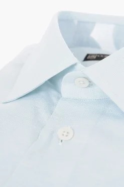 Sale Camicia a Maniche Corte in Lino e Cotone con Collo Francese Uomo Camicie
