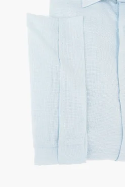 Sale Camicia a Maniche Corte in Lino e Cotone con Collo Francese Uomo Camicie