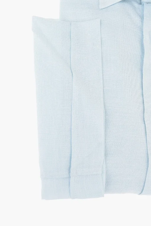 Sale Camicia a Maniche Corte in Lino e Cotone con Collo Francese Uomo Camicie