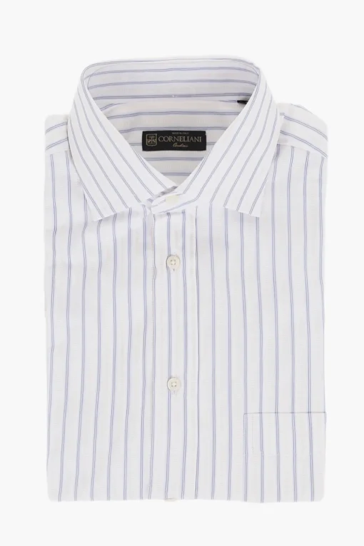 Fashion Camicia a Maniche Corte in Cotone con Motivo Bayadere Uomo Camicie