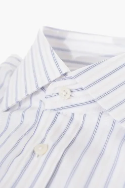 Fashion Camicia a Maniche Corte in Cotone con Motivo Bayadere Uomo Camicie