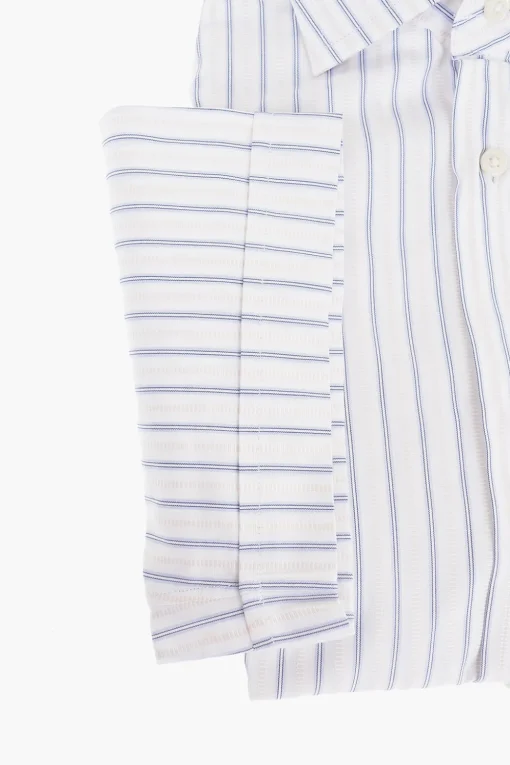 Fashion Camicia a Maniche Corte in Cotone con Motivo Bayadere Uomo Camicie