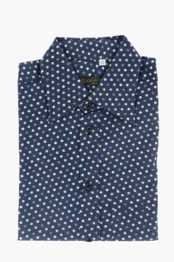 Camicia a Maniche Corte in Lino con Motivo a Pois>Corneliani Fashion