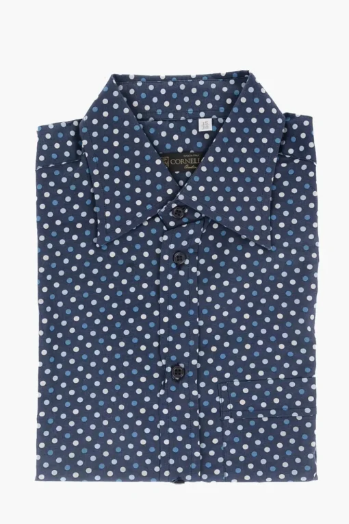 Camicia a Maniche Corte in Lino con Motivo a Pois>Corneliani Fashion