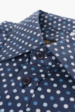 Camicia a Maniche Corte in Lino con Motivo a Pois>Corneliani Fashion