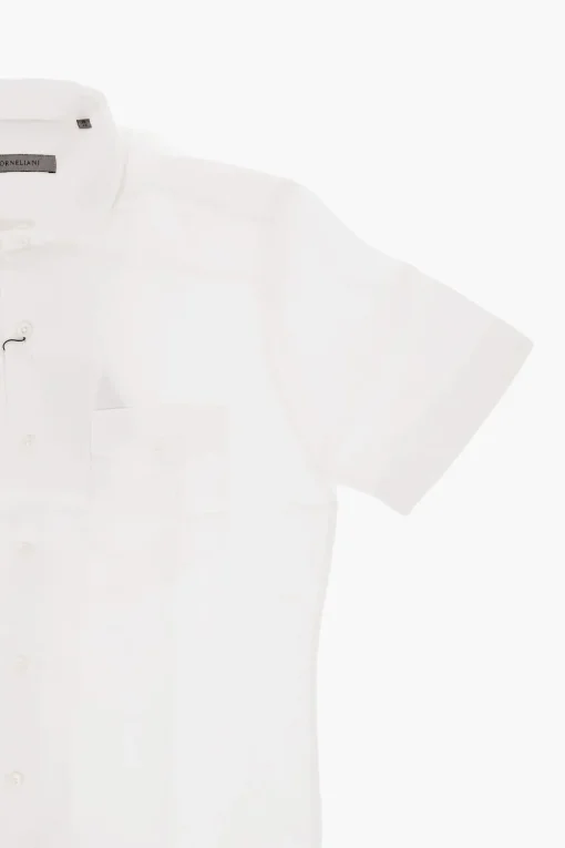 Camicia a Maniche Corte in Lino con Tasche Utility>Corneliani Outlet