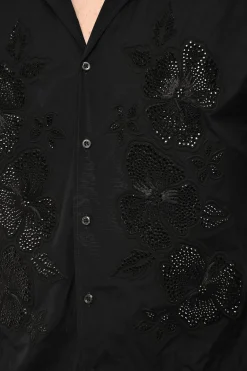 Camicia a Maniche Corte in Motivo Floreale con Strass></noscript>Dsquared2 Fashion