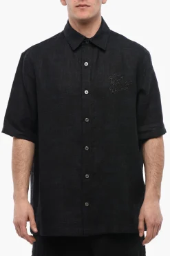 Best Camicia a Maniche Corte 90SLOGO in Lino Uomo Camicie