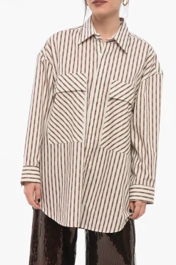 Fashion Camicia A maniche Lunghe Con Stampa A Righe Donna Camicie