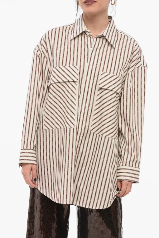 Fashion Camicia A maniche Lunghe Con Stampa A Righe Donna Camicie