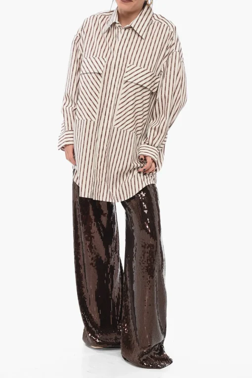 Fashion Camicia A maniche Lunghe Con Stampa A Righe Donna Camicie