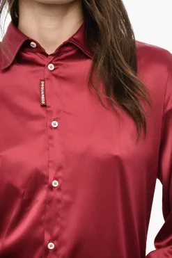 Camicia A Maniche Lunghe In Raso Con Logo In Strass></noscript>Dsquared2 Fashion