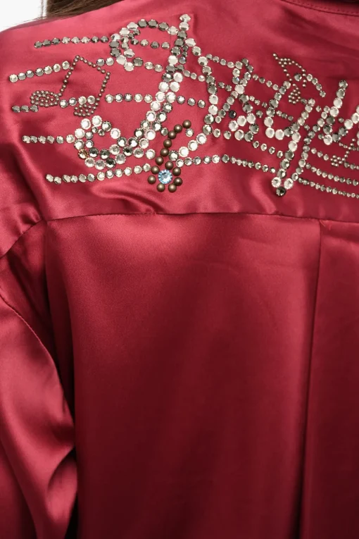 Camicia A Maniche Lunghe In Raso Con Logo In Strass>Dsquared2 Fashion