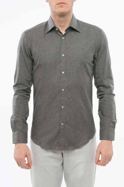 Online Camicia a Pois con Collo Francese Uomo Camicie