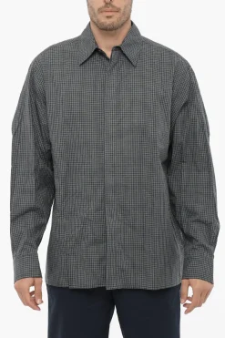 Outlet Camicia a Quadri con Abbottonatura Nascosta Uomo Camicie