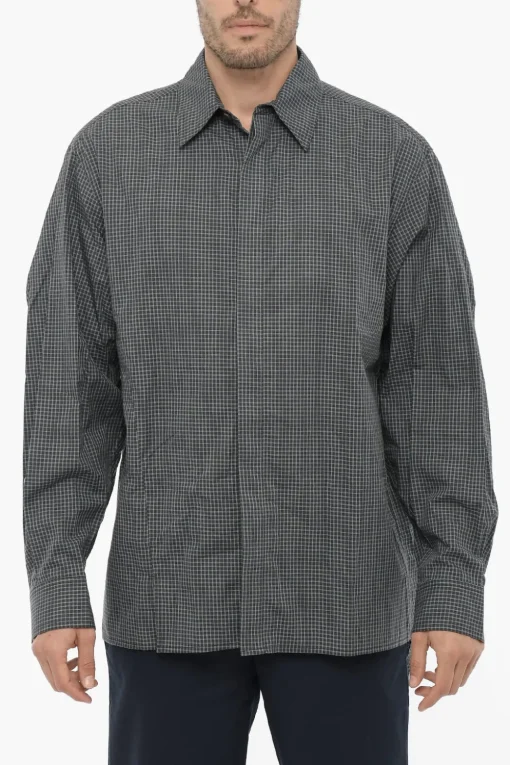 Outlet Camicia a Quadri con Abbottonatura Nascosta Uomo Camicie