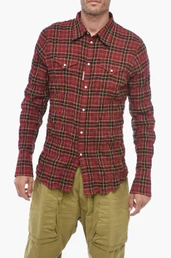 Online Camicia a Quadri con Effetto Stropicciato Uomo Camicie