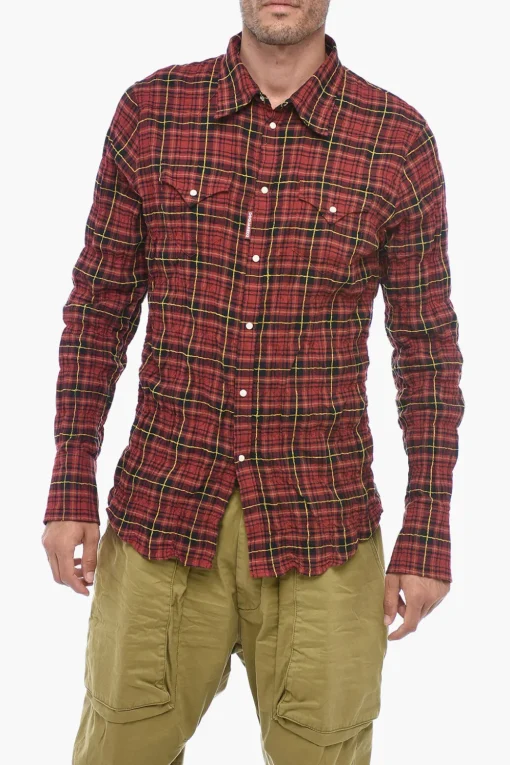 Online Camicia a Quadri con Effetto Stropicciato Uomo Camicie