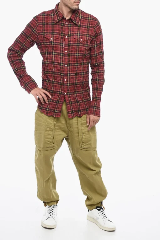 Online Camicia a Quadri con Effetto Stropicciato Uomo Camicie