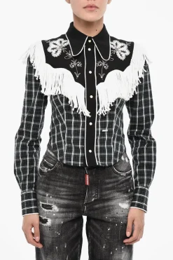 Discount Camicia a Quadri con Frange e Bottoni Automatici Donna Camicie