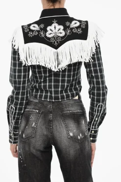 Discount Camicia a Quadri con Frange e Bottoni Automatici Donna Camicie