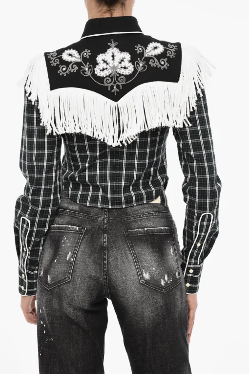 Discount Camicia a Quadri con Frange e Bottoni Automatici Donna Camicie