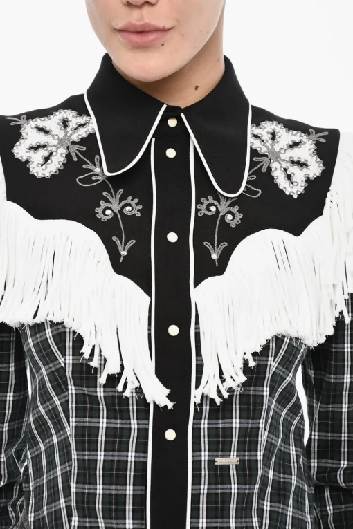 Discount Camicia a Quadri con Frange e Bottoni Automatici Donna Camicie