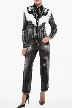 Discount Camicia a Quadri con Frange e Bottoni Automatici Donna Camicie