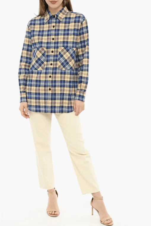 Clearance Camicia a Quadri Tartan con Doppio Taschino Donna Camicie