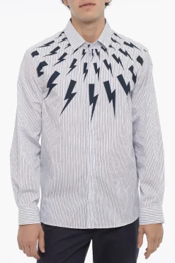 Sale Camicia a Righe Awning Con Stampa Thunderbolt Uomo Camicie