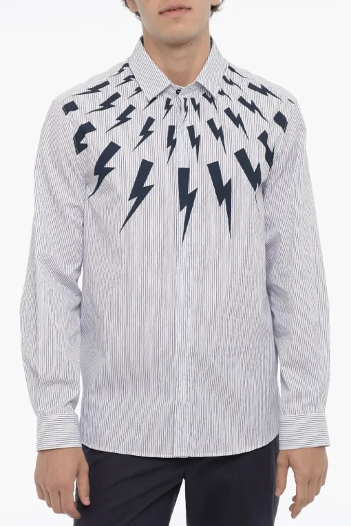 Sale Camicia a Righe Awning Con Stampa Thunderbolt Uomo Camicie