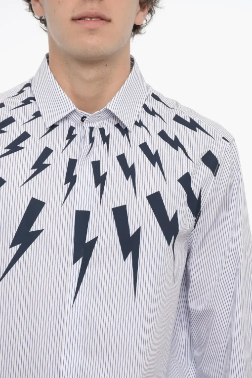 Sale Camicia a Righe Awning Con Stampa Thunderbolt Uomo Camicie