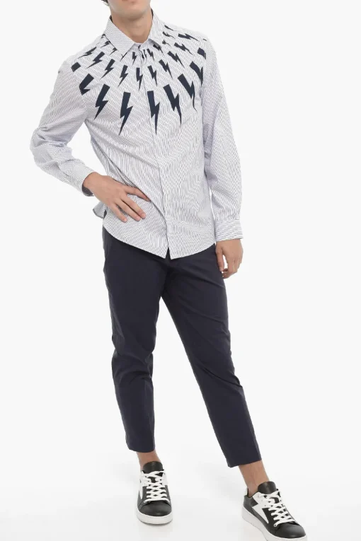 Sale Camicia a Righe Awning Con Stampa Thunderbolt Uomo Camicie
