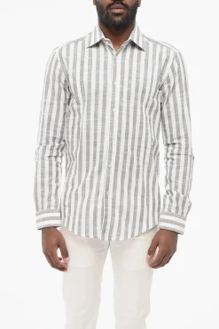 Camicia a Righe Bicolore con Collo Francese>Brian Dales Sale