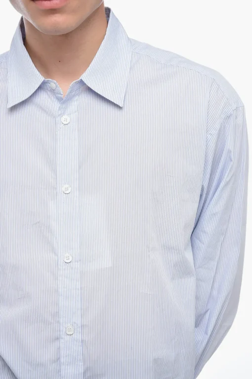 Sale Camicia a Righe con Collo Francese Uomo Camicie