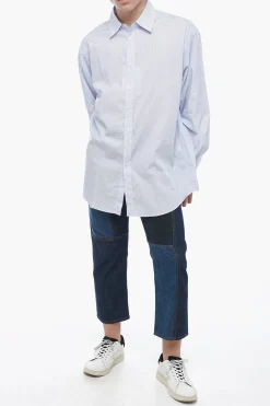 Sale Camicia a Righe con Collo Francese Uomo Camicie