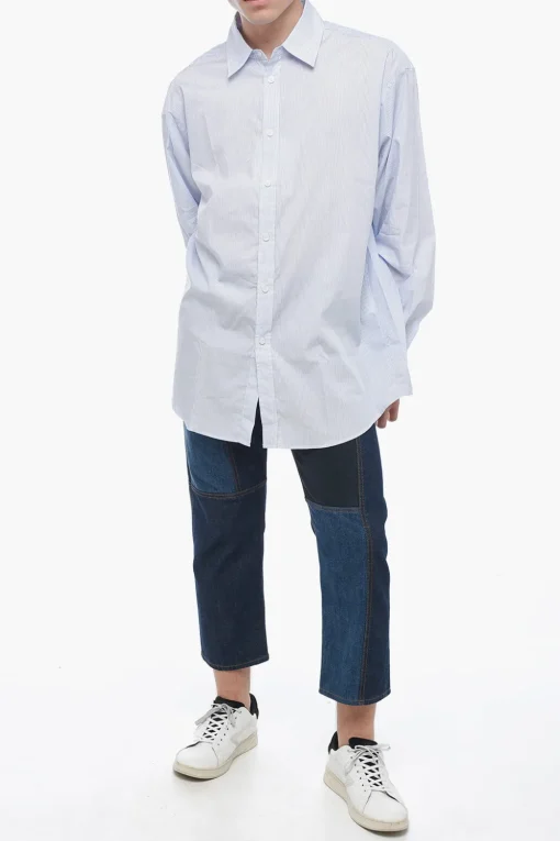 Sale Camicia a Righe con Collo Francese Uomo Camicie