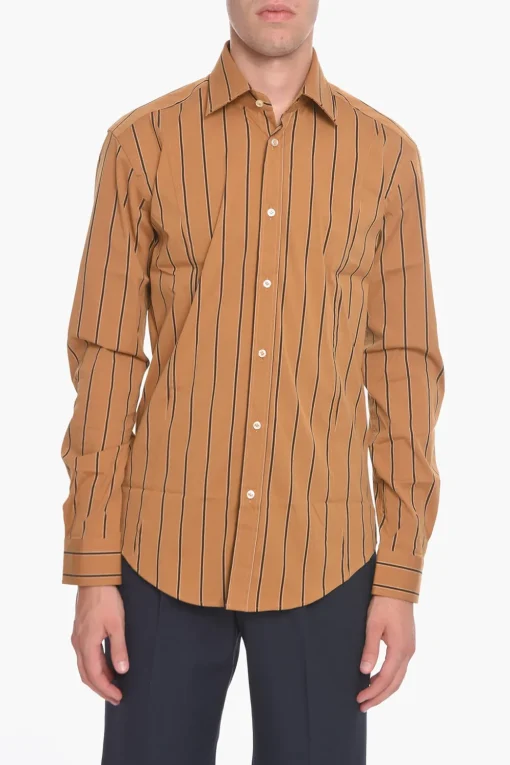 Camicia a Righe con Collo Francese>Brian Dales Fashion