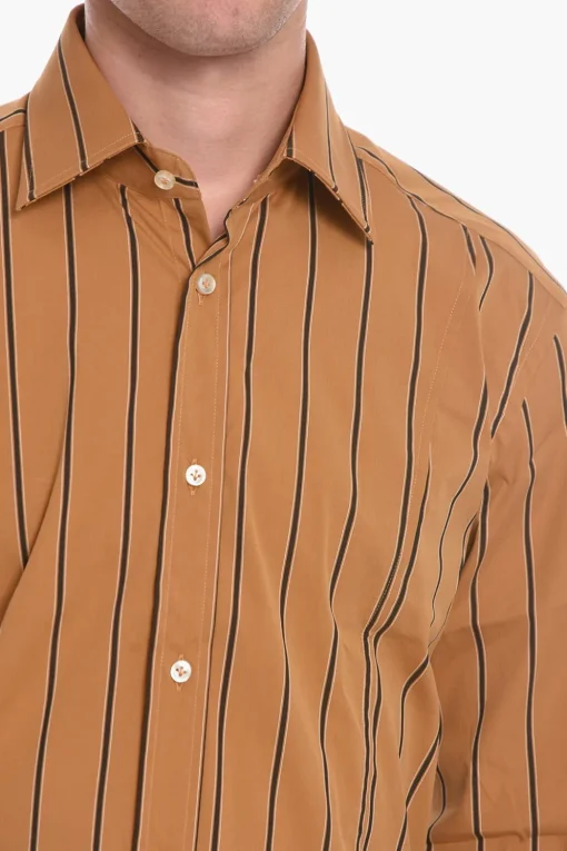 Camicia a Righe con Collo Francese>Brian Dales Fashion