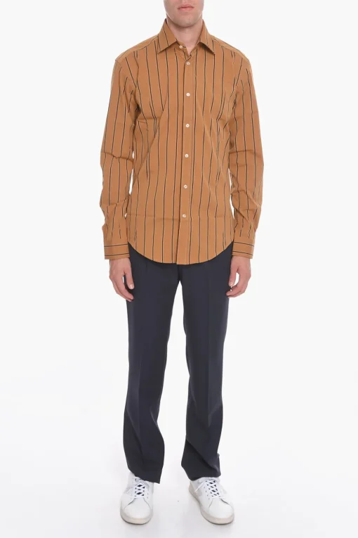 Camicia a Righe con Collo Francese>Brian Dales Fashion