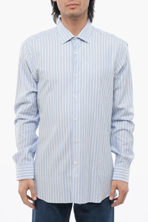 Outlet Camicia a Righe in Cotone con Collo Francese Uomo Camicie