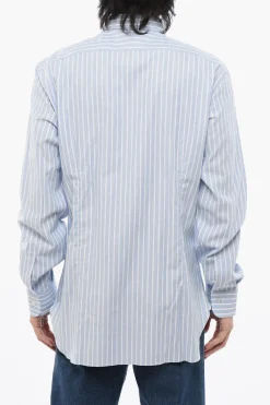 Outlet Camicia a Righe in Cotone con Collo Francese Uomo Camicie