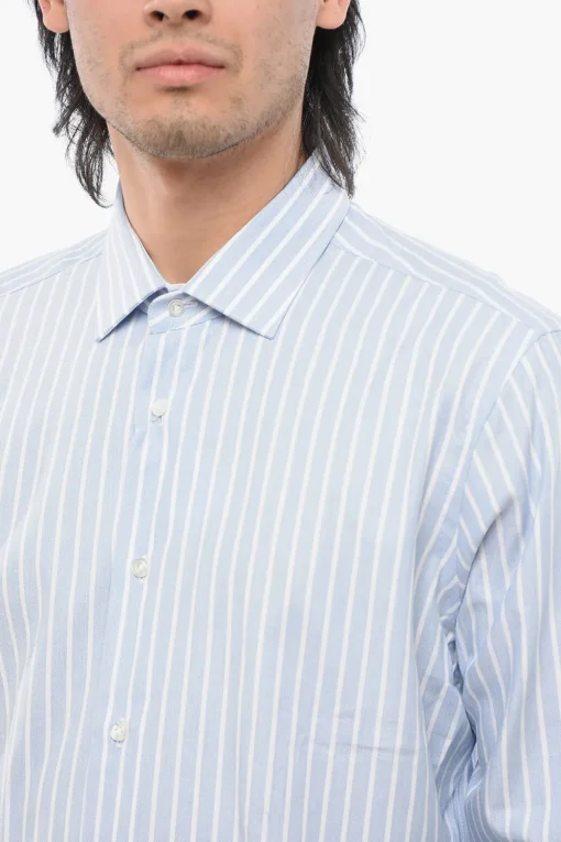 Outlet Camicia a Righe in Cotone con Collo Francese Uomo Camicie
